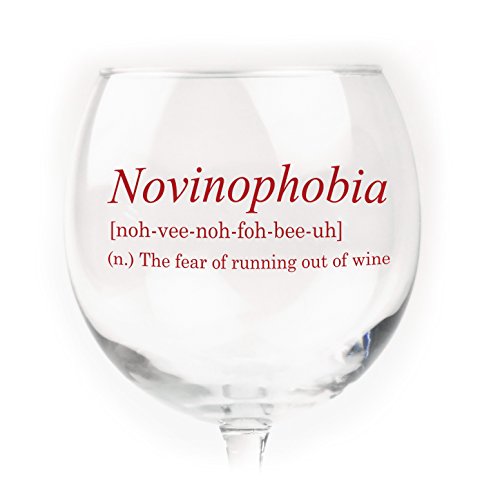 Funny Stemmed Wine Glass - Novinophobia: Fear of Running Out of Wine