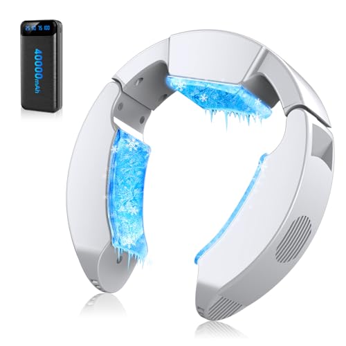 ネッククーラー 冷却プレート【2025超強冷却・40000mAh大容量】首掛け扇風機 ペルチェ素子 Type-C給電式 強弱モード 静音＆軽量 首掛けクーラー サイズと角度調整可 ネックエアコン 携帯扇風機 暑さ対策グッズ 現場/外仕事/ゴルフ/海釣り 父の日ギフト (ホワイト) - THEKUKU - 商品画像