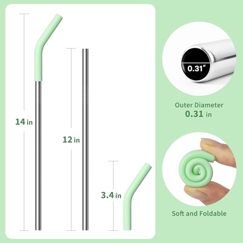 Image of 12 inch Long Metal Straw for Stanley 40oz Cup, Reusable Straw with Silicone Tip