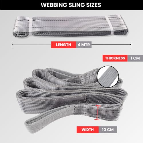 Image of Shield Flex Heavy Duty Lifting Sling Belt (Pack of 1) | Polyester Webbing Flat Belt for Material Handling, Towing, Construction & Industrial Use (4 Ton 4 Mtr)