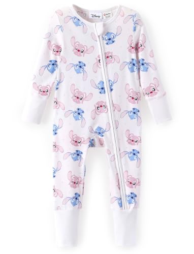 Disney Stitch and Angel Baby Girls One Piece Footies Bodysuits Clothes Newborn to Infant Sizes Outfits Pink,6-9 Months