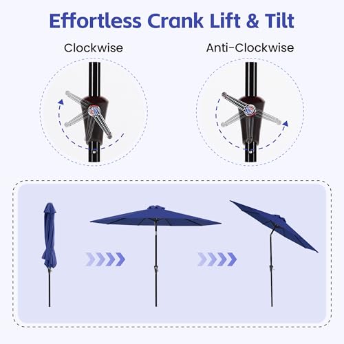 Vegond 9FT Outdoor Patio Umbrella with Crank Lift & Tilt, 2.7M Market Umbrellas with 8 Sturdy Ribs for Patio Table, Deck, Balcony, Garden, Poolside (Navy Blue) image 5