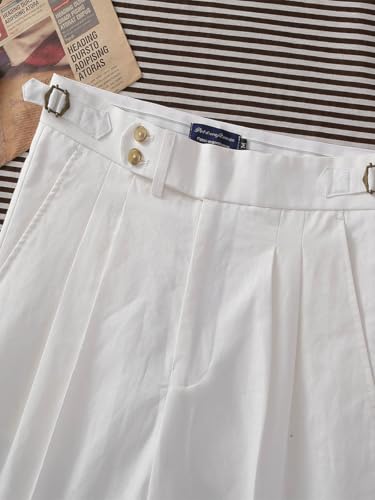 White Pants French Linen Straight Casual Pants Men High Waist Straight Pants Paris Button Adjustment Large Size Customized2