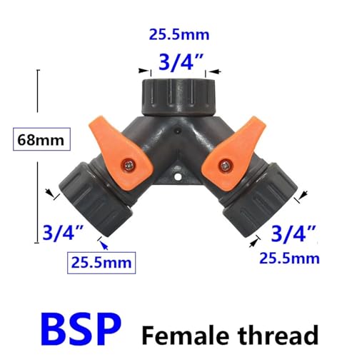Divisor de manguera de jardín de 2 vías con conector en Y rosca universal 1/2 y 3/4 4