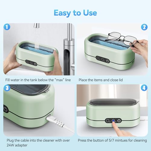 Image of BYASKZIV Ultrasonic Jewelry Cleaner, 50KHz Ultrasonic Cleaner Machine with 304 Stainless Steel for Jewelry, Eyeglasses, Rings, Watch Strap, Dentures, Dual Cleaning Modes - Green