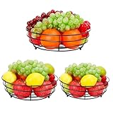 Livabber Wire Fruit Bowl, Metal Fruit Basket For Kitchen Counter, Large Capacity Storage Holder Tabletop Organizer For Vegetables Breads Snacks (Black, 3 Pack)