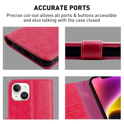 MONASAY Wallet Case for iPhone 14/13 with 3 Card Holders - Hot-Pink by MONASAY - Used condition - Image 6