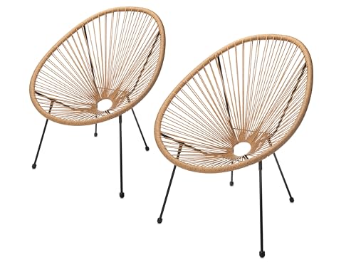 Bild: sunnypillow 2er Set Acapulco Gartenst�hle - gem�tlicher Loungesessel f�r Wohnzimmer, Terrasse, Garten, Balkon Sessel Stuhl - Korbsessel Gartensessel im Retro Design - Outdoor/Indoor - Beige f�r 95,99 EUR (-31%) statt 129,99 EUR bei amazon.de