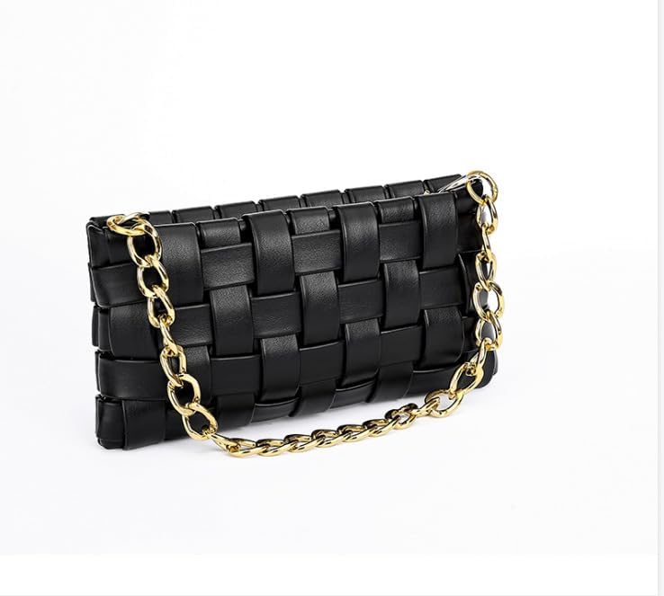 Women's Braided Shoulder Bag Weave Purse with Chain,Woven Crossbody Evening Small Handbag Satchel Clutch Evening Bag - Image 9