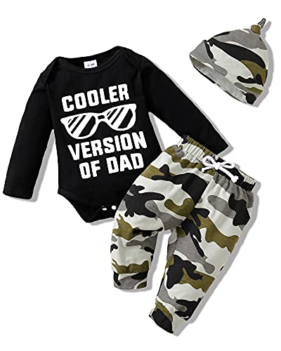 Baby 3-6 Months Boy Clothes Newborn Boy Outfit Romper Fall Winter Long Sleeve Cooler Version Of Dad Top Camouflage Long Pants With Hat Gift 3pc Infant Clothes Set