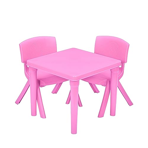 A406 Children Table and Chairs Set Study Desk for kids Study Table Toddler Chair Blue Red Pink Yellow Green Nursery Furniture (Table + 2 Chairs, Pink)