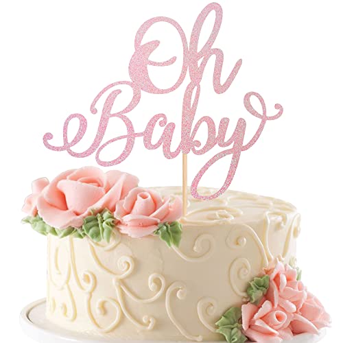 Rsstarxi 1 Pack Oh Baby Cake Topper Pink Glitter Baby Shower Cake Pick Decorations For Baby Baptism Or New Baby Gender Reveal Kids Birthday Party Supplies #TOP14