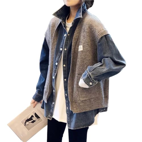 [JINZUOMA] レディース コート ジャケット デニムジャケット デニムコート カーディガン トップス アウター 春 秋 長袖 デニム カジュアル ファッション ゆったり 通勤 通学 日常服 (グレー,Free Size)のサムネイル