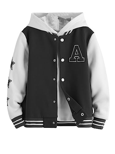 SOLY HUX Boy's Varsity Jacket Letter Star Print Long Sleeve Color Block Baseball Bomber Jacket Coat