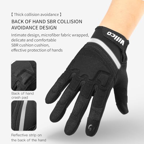 Vilico Motorradhandschuhe Sommer, Touchscreen Handschuhe für Fahrrad & Outdoor Sport, Atmungsaktive Schutz Handschuhe für Motorradfahren, Radfahren und Training-Schwarz, Größe M