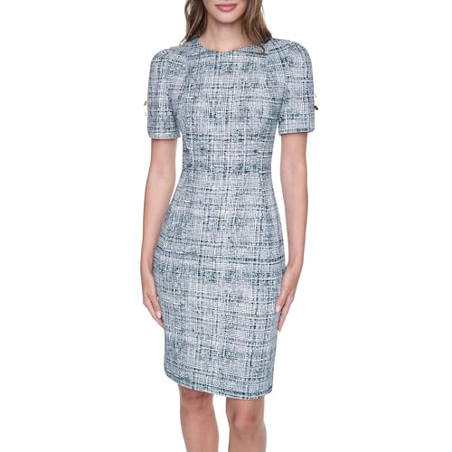 Image of DKNY Women's Short Tulip Sleeve Sheath Dress with Button Detail