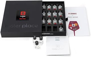 TASTERPLACE Juego de Aroma, 24 Aromas de Vino Tinto, inglés, para Sommeliers y Amantes del Vino, Entrena tu Nariz, Herramienta de degustación