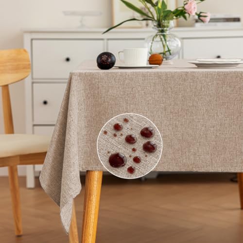Nappe rectangulaire coton lin kaki uni anti-taches pour table à manger - 5