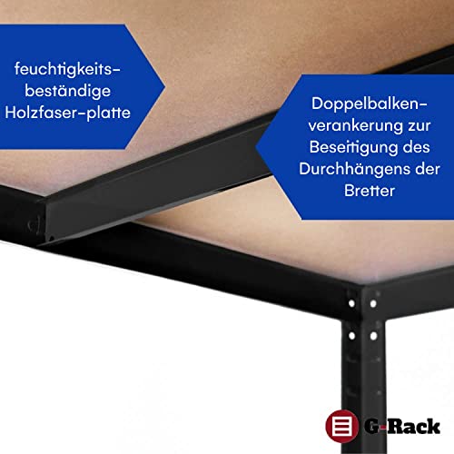 G-Rack 180 cm x 90 cm x 40 cm, 5 Etagen, 175 kg pro Regal, gesamte Tragbarkeit 875 kg, 0014, Schwarz
