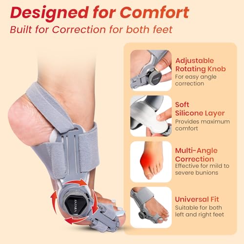Image of AGEasy Antara Bunion Corrector Orthopedic Toe Straightener with Adjustable Rotating Knob, Universal Fit for both Left and Right Feet (One Size - Pack of 2)