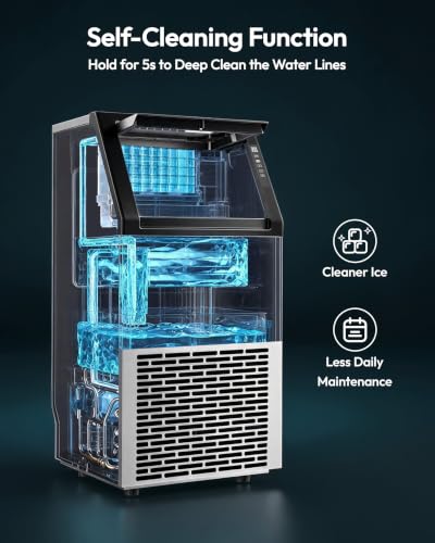 Image of EUHOMY Commercial Ice Maker Machine,120lbs /24H Stainless Steel Under Counter Ice Machine with 33lbs Storage Bin, Freestanding Ice Maker for Home /Bar /Cafe /Restaurant