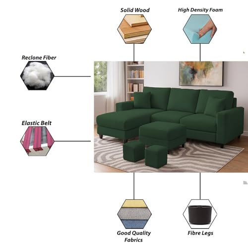 Image of Casaliving Rolando Seater L Shape Sofa Set for Living Room Left Side (Green, 4 Seater with Ottomon - LHS)