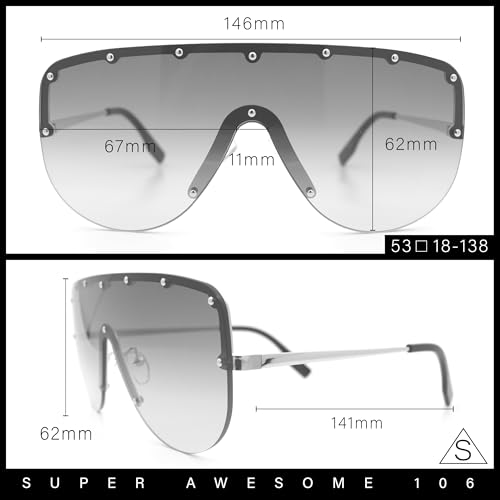 Metal Stud Flat Top Half Rim Rimless Shield Oversized Racer Sunglasses3