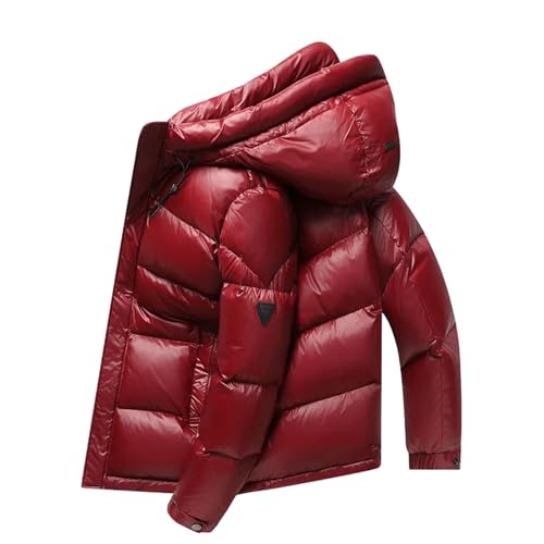 Image of Men's Hooded Casual Down JacketThicken Warm Winter Men White Duck Puffer Jackets Cold Coats Parkas Streetwear, Burgundy, Large