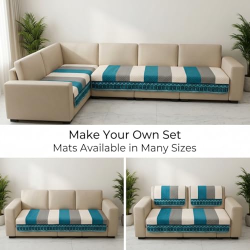 Image of Velvet 2 Seater Sofa Cover Fully Covered | Anti Skid Non Slip | Printed Aqua Blue | Sofa Slipcover for Living Room