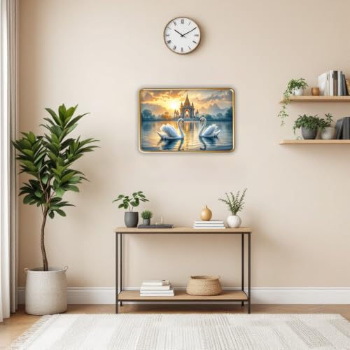 Image of Vastu Swan Pair Photo Frame, Gold, Slim, Sparkle Coated Lamination, 12x18 Inch, for Living Room and Office (Design 8, 30L x 45W cm)