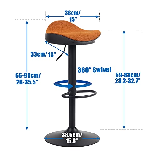 Younike Bar Stools Set Of 2 Counter Height Barstools For Kitchen Island, Swivel Bar Stools Adjustable Black And Orange Bar Chairs, Orange Seat #TOP1