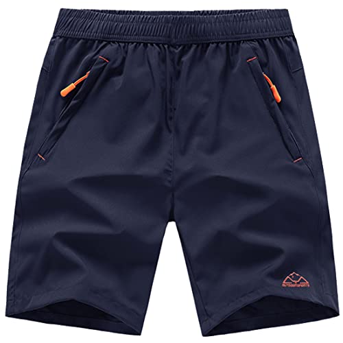 Tbmpoy Men's Hiking Running Shorts With Pockets Athletic Outdoor Sports Gym Running Short Zipper Pockets Dark Blue/Red L #TOP24