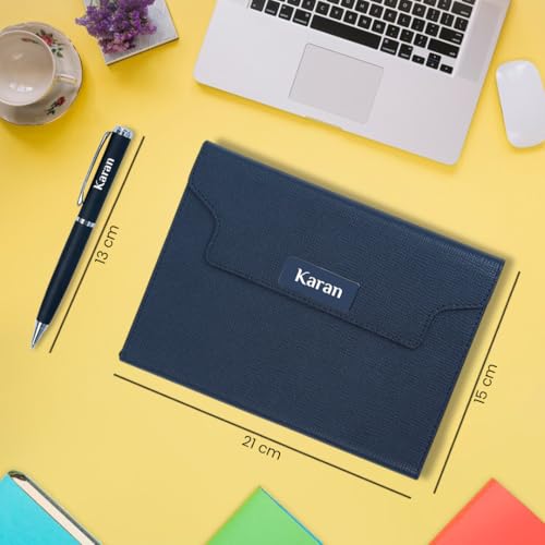 Image of Giftana Personalized Diary with Pen Gift Set for Men and Women, 2 in 1 Customized Leather Texture Folding Diaries Set for Husband, Father, Diwali Gifts, Personalised New Year Gifts for Employee- Black