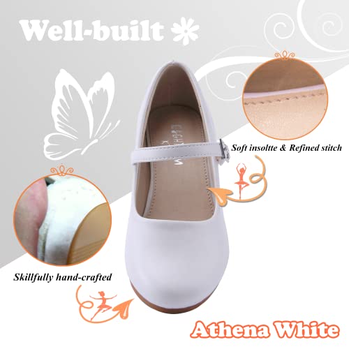 Eight Km Girls High Heel Dress Shoes Mary Jane Princess Wedding Party Pump Shoes Ekm7015 Microfiber Leather Athena White Size 1 Us Little Kid #TOP4