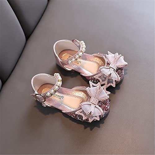 Girls Sandals Glitter Bowknot Pearl Strapped Princess Closed Toe Party Wedding Flats Shoes for Toddler/Little/Big Kid3