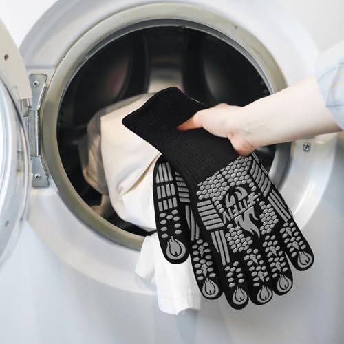 Image of BBQ Gloves, Oven Gloves, 1472F Extreme Heat Resistant Barbecue Gloves, Silicone Non-Slip Oven Mitts, Kitchen for Cooking, Grilling, and Baking
