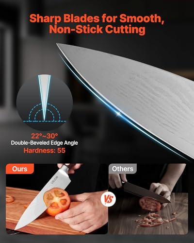 Image of VEVOR Kitchen Knife Set with Block and Sharpener, 15 Piece High Carbon Stainless Steel Knife Set, Rust-Resistant Kitchen Cutlery with Ergonomic Handle, Sharpening Rod & Premium Wooden Block, for Home