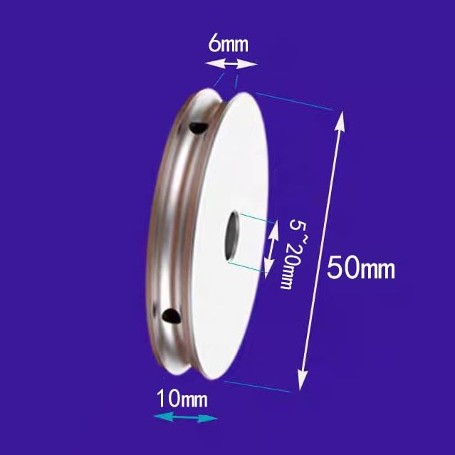 1Pcs 50mm OD Aluminum Alloy PU Round Top Wire Single Groove Belt Pulley, 5~20mm ID Width 6 Motor Drive Transmission Disc for Electric Motors(6mm)