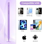 Universal Stylus Pen for iPad iPhone Android Tablets, No Bluetooth or Pairing Needed, USB-C Fast Charging, 4 LED Battery Indicators, Works with Most Touchscreen Devices,Purple