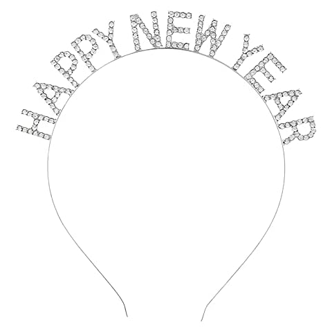 lycycse Happy New Year Headband Tiara Christmas Rhinestone Hairband Shiny Crystal Headpiece Headdress 2023 New Year Eve Party Supplies Favors Decorations Cover