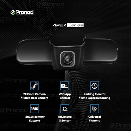 Image of PRONOD Hidden Dashcam for Car | 2K Front + 1K Rear Camera | WiFi Dash Camera with App Control | Night Vision | 24H Parking Monitor | G-Sensor | Loop Recording | Free 128GB | 12 Months Warranty