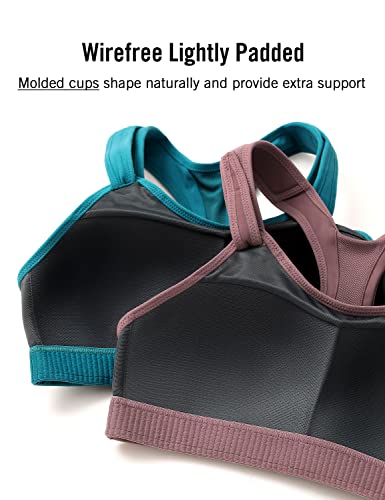 Image of SYROKAN Women's Sports Bra Front Adjustable High Impact Support Padded Wireless Racerback Plus Size Running Bra