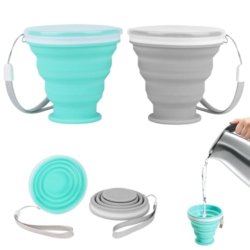 ZFRITP Gobelet Pliable Lot De 2 Avec Couvercle - Tasse Retractable Pour L'eau, Les Jus, Le Camping, L'alpinisme, Les Pique-Niques Et La Plage