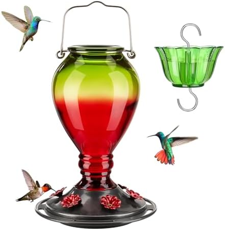 Glass Hummingbird Feeder Leak Proof - Are You Missing These Hidden Gems? 7 Kingsyard Glass Hummingbird Feeder - 6 Bee Guard Feeding Ports & Ant Moat, 24 oz Leak Proof, Wild Bird Feeder for Outdoors Hanging, Easy to Clean & Refill, Garden Yard Decor, Red & Green