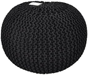 50cm Black Handmade Knitted Moroccan Large Round Pouffe Footstool Chunky Hand Knit Pouf Foot Stool Contemporary Living Room Cushion Seat (50cm, Black)