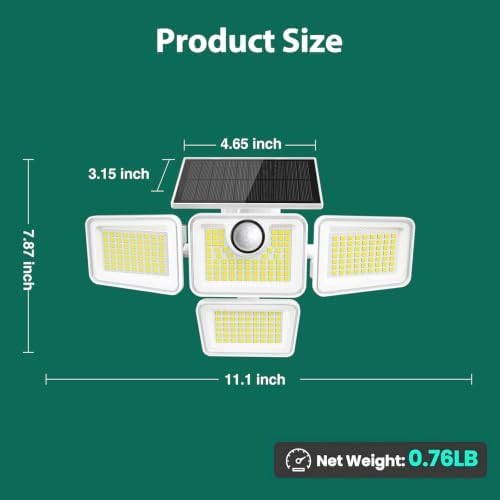 omibee Solar Lights Outdoor, 6000LM 4 Heads Motion Sensor Lights, 3 Mode, IP65 Waterproof Solar Security Wall Lights, Remote Control Flood Lights for Garden Backyard, White 2 Pack - 3