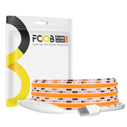 Image of 5V COB Orange Led Strip Light 6.56FT USB Powered CRI90+ LED Tape Lights with Dimmer, 8mm Width Dimmable High Density Flexible Strips for TV Under Cabinet Bedroom