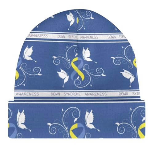 Down Syndrome Awareness Month Yellow Blue Ribbon Kids Beanie Hat for for Girls Boys Children Cap Winter Knitted Chemo Cancer Headwear Accessories Gifts Decoration4