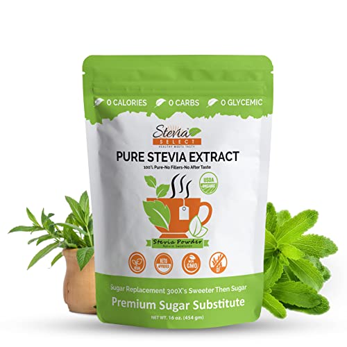 Stevia Select Organic Stevia Powder 1 lb - Sugar Free Plant Based Stevia Sweetener for Keto Food | Pure Stevia Extract from Sweet Leaf | Sugar Substitute with No Fillers, Zero Calorie Sweetener 16 Oz.