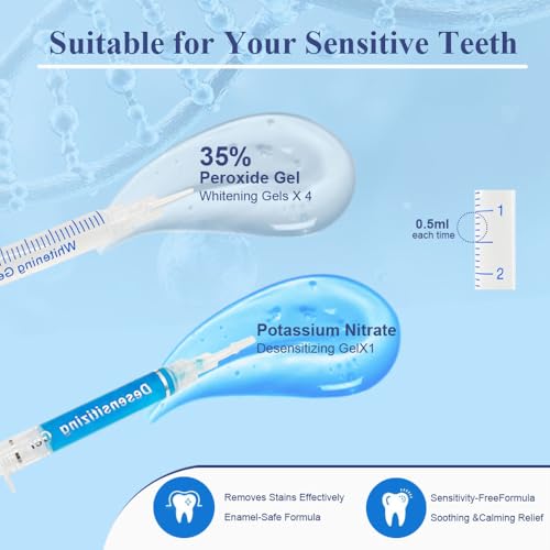 Image of Teeth Whitening Kit with 5 LED Light, 35% Carbamide Peroxide Gel Syringes+1 Desensitizing Gel, Timer Teeth Whitening Light Frendly for Sensitive Teeth